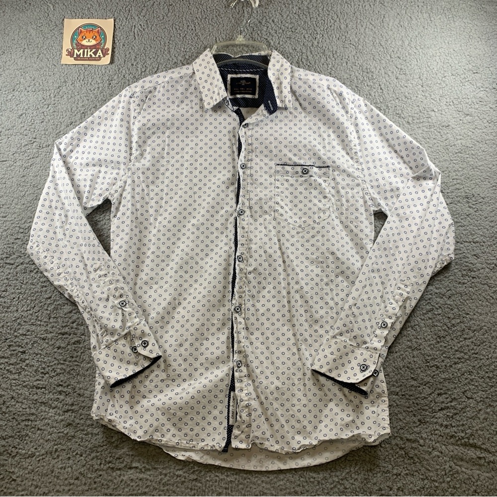 Craft+Flow Shirt Men's‎ Long Sleeve Button Up Flip Cuff 100% Cotton White Size L